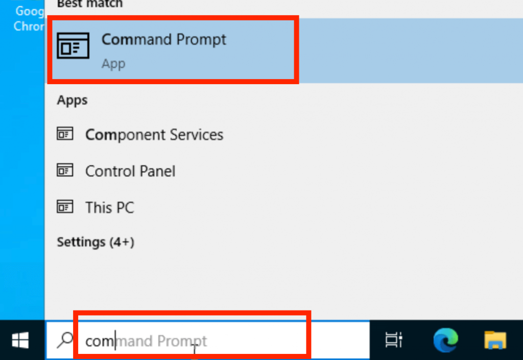 Graphical interface of Microsoft Windows Server. Menu item "Command Prompt"