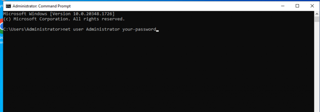 Graphical interface of Microsoft Windows Server. Command Prompt